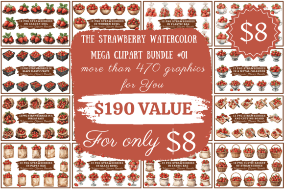 Download Strawberries Watercolor Mega Collection Bundle - Premium Resources
